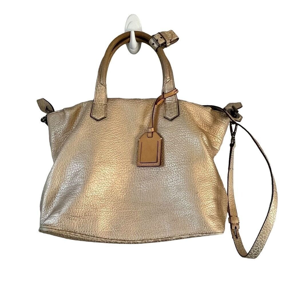 Reed Krakoff Metallic‎ Textured Leather Satchel Crossbody Shoulder Bag Gold